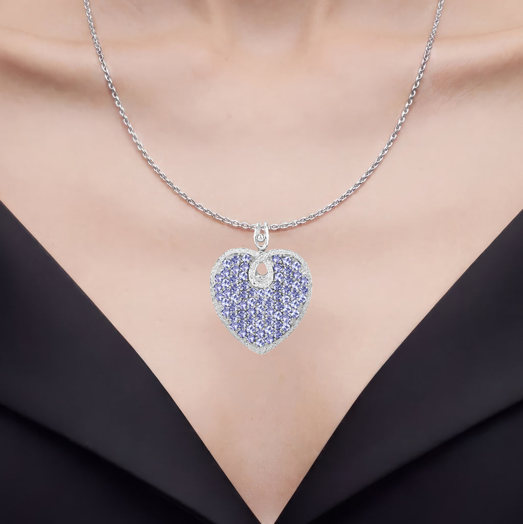 Tanzanite Heart Pendant 6.14 Carats Sterling Silver