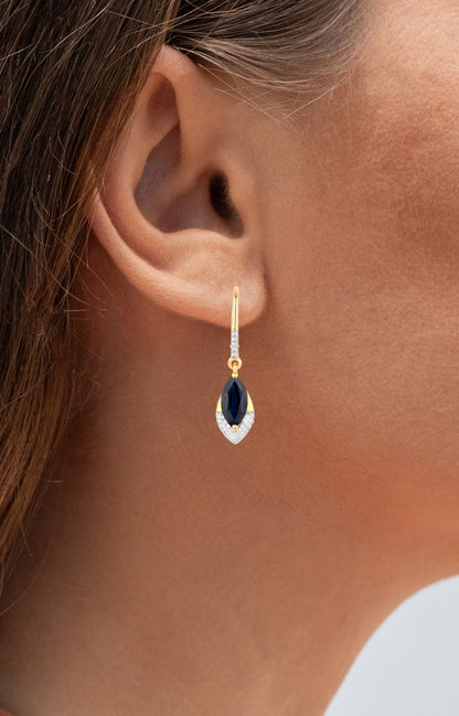 Blue Sapphire Dangle Earrings Diamonds 2.7 Carats 14K Yellow Gold