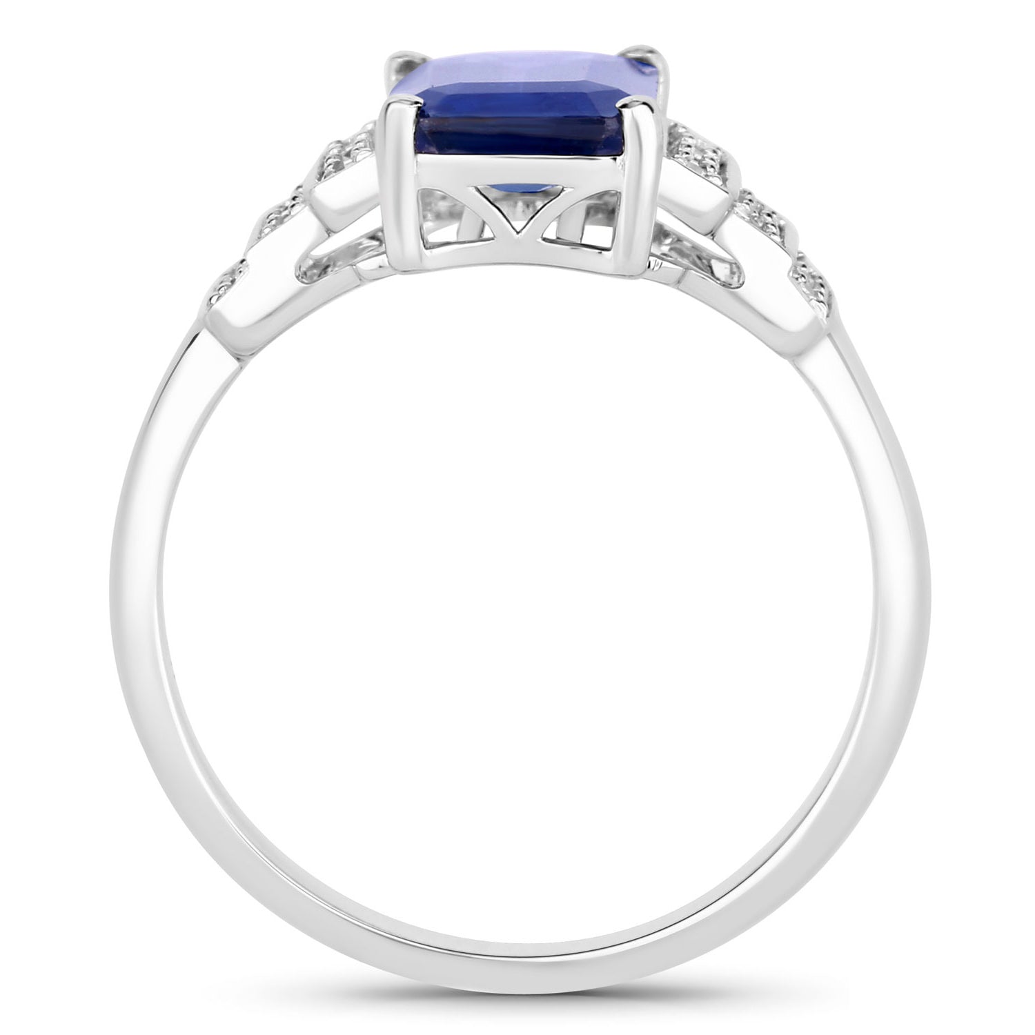 Blue Sapphire Ring With Diamonds 2.52 Carats 18K White Gold