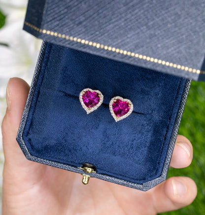 Pink Topaz Heart Earrings White Topaz 5.02 Carats 18K Yellow Gold Plated Silver