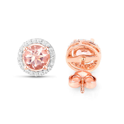 Morganite Stud Earrings With Diamonds 0.9 Carats 14K Rose Gold
