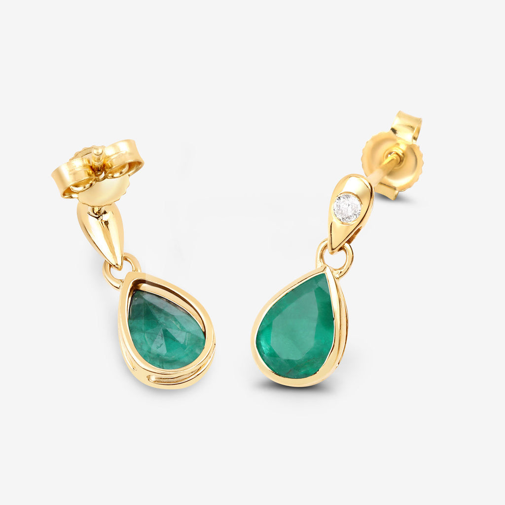 Zambian Emerald Earrings With Diamonds 1.32 Carats 10K Yellow Gold