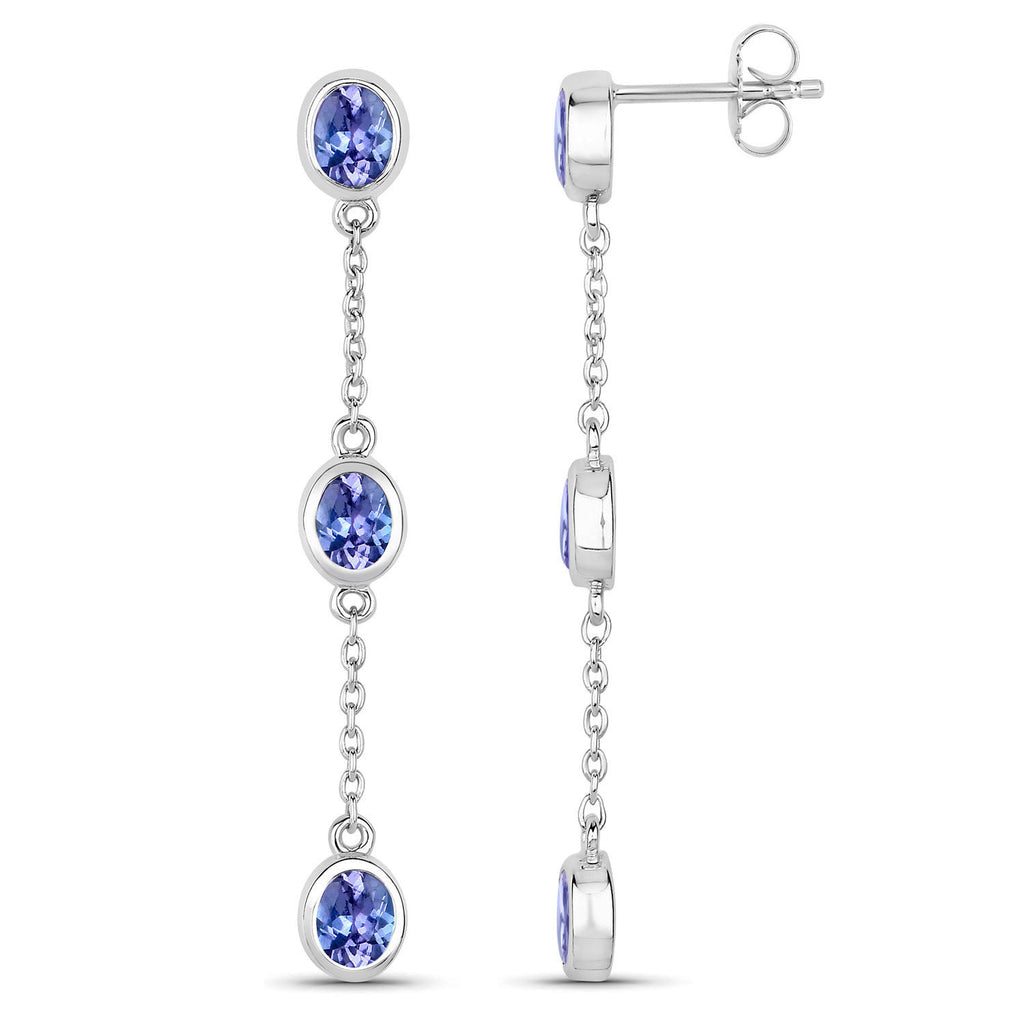 Natural Tanzanite Earrings 1.96 Carats Sterling Silver