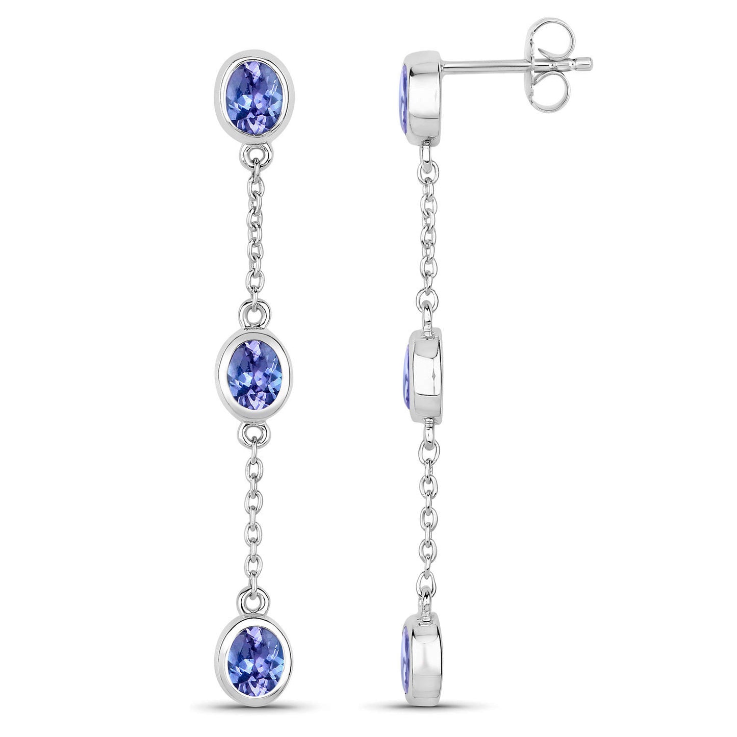 Natural Tanzanite Earrings 1.96 Carats Sterling Silver