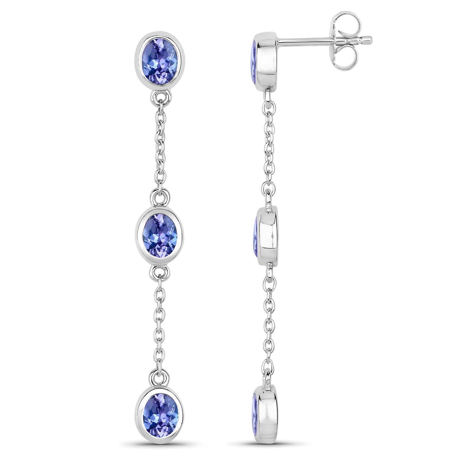 Natural Tanzanite Earrings 1.96 Carats Sterling Silver