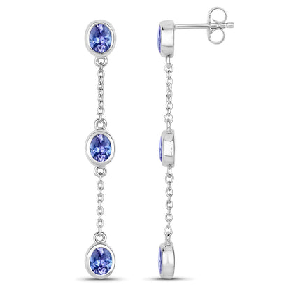Natural Tanzanite Earrings 1.96 Carats Sterling Silver