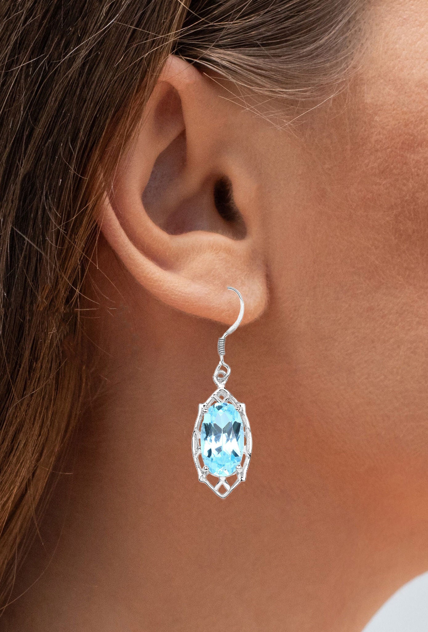 Blue Topaz Dangle Earrings 13.6 Carats Rhodium Plated Silver