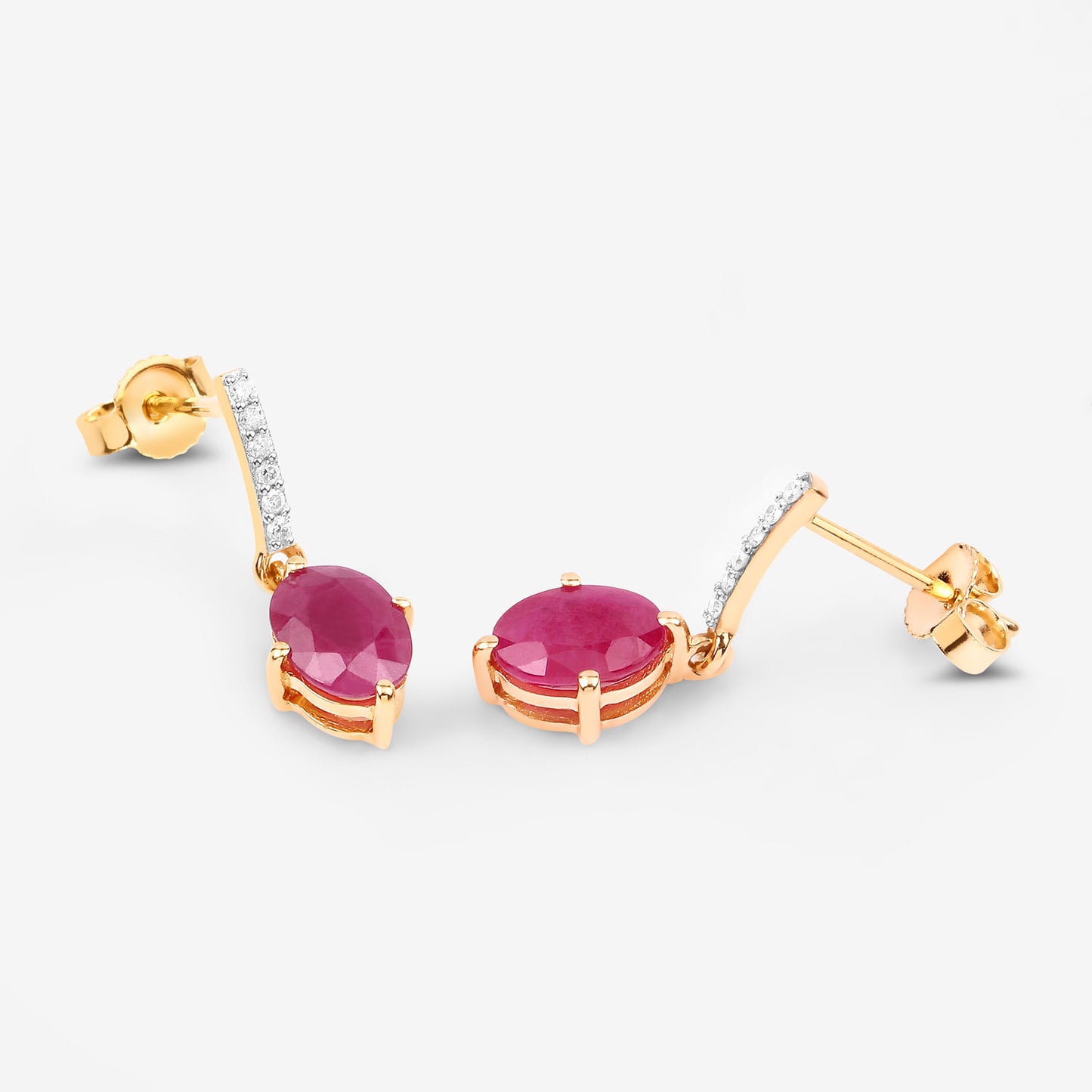 Ruby Dangle Earrings Diamonds 1.74 Carats 10K Yellow Gold