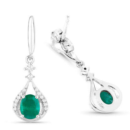 Natural Emerald Earrings With Diamonds 0.66 Carats 14K White Gold