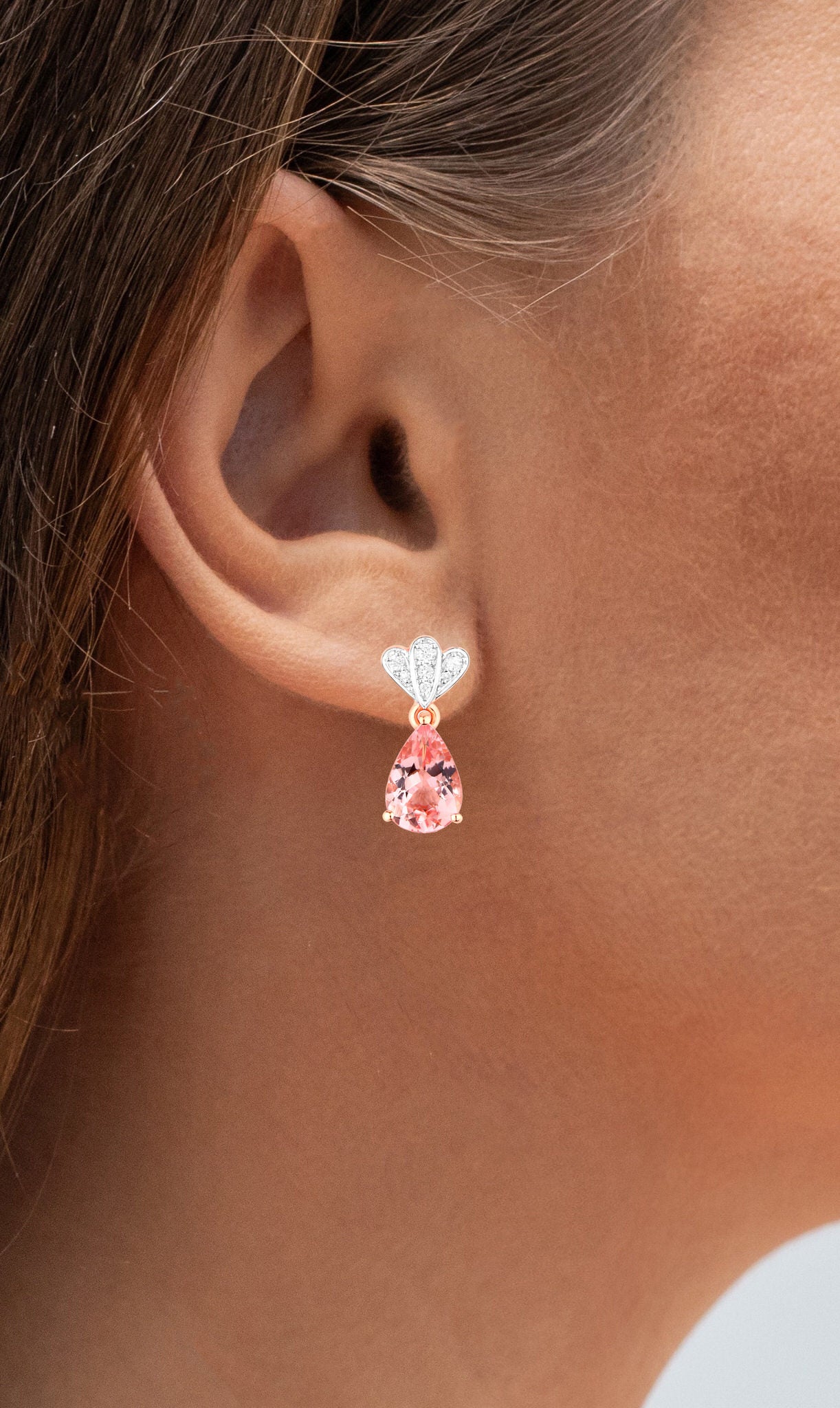 Morganite Drop Earrings Diamond Setting 3.04 Carats 14K Rose Gold