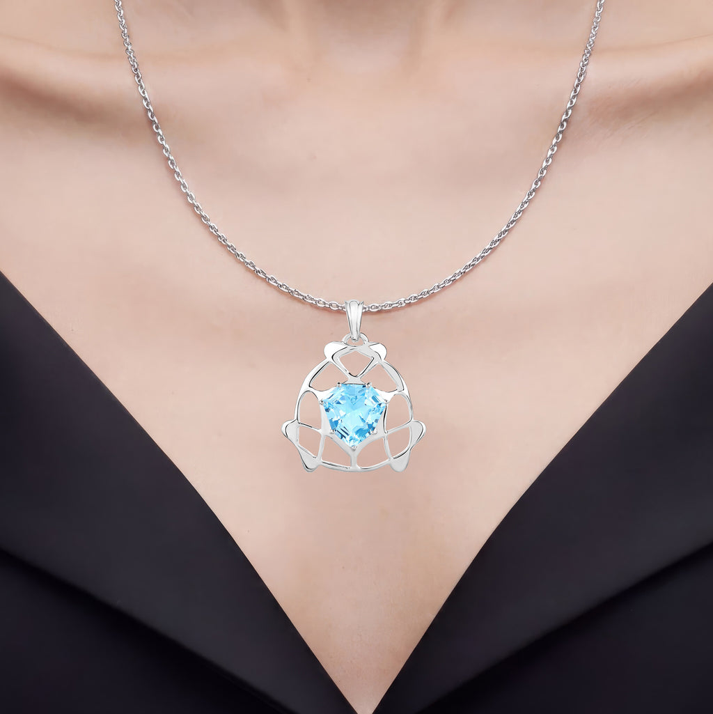 Swiss Blue Topaz Pendant 11.4 Carats Sterling Silver