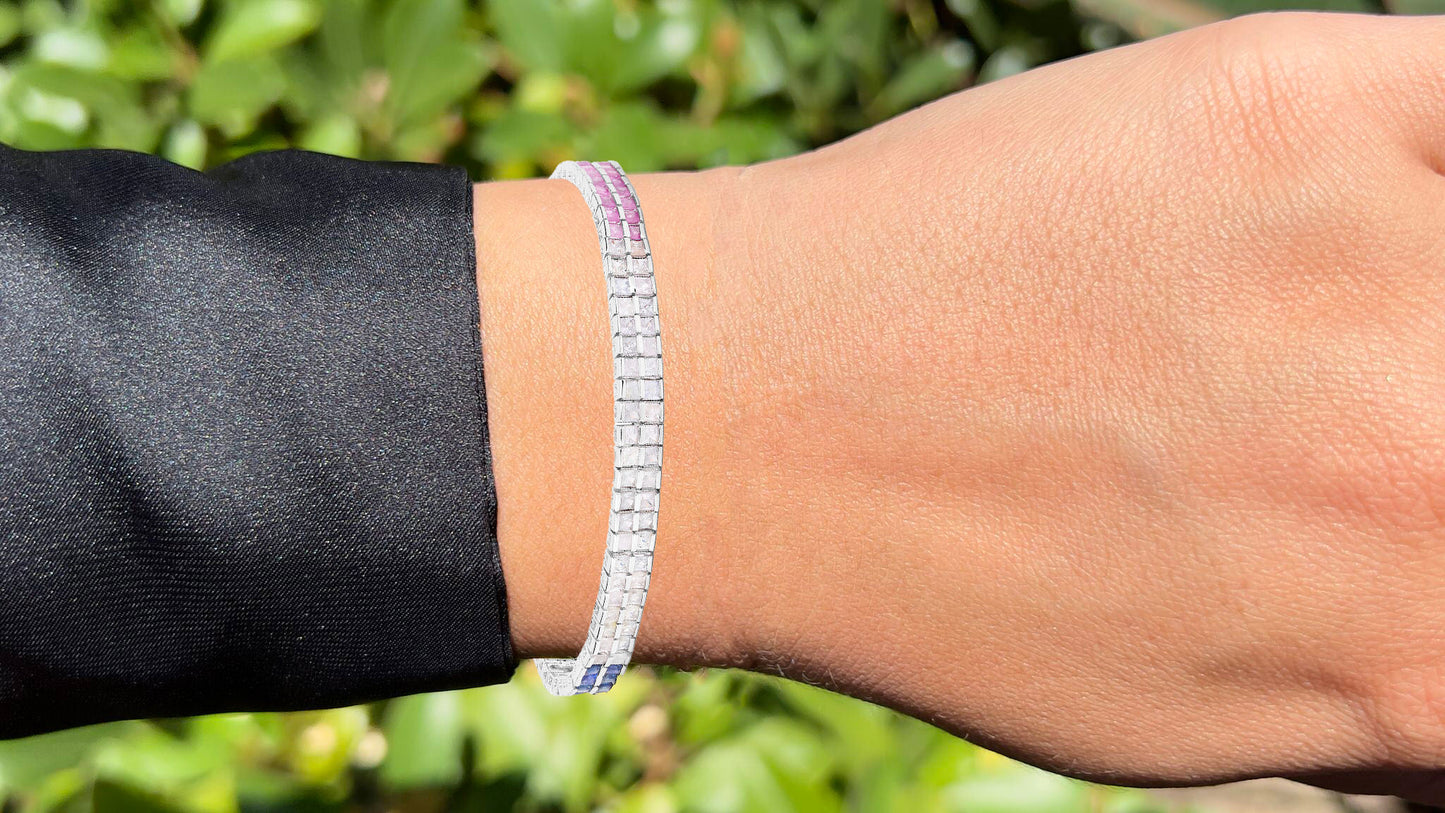 Multicolor Sapphire Bracelet Pink Blue White 9.52 Carats Sterling Silver