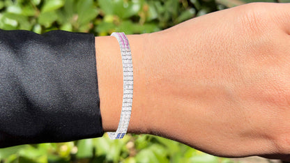 Multicolor Sapphire Bracelet Pink Blue White 9.52 Carats Sterling Silver