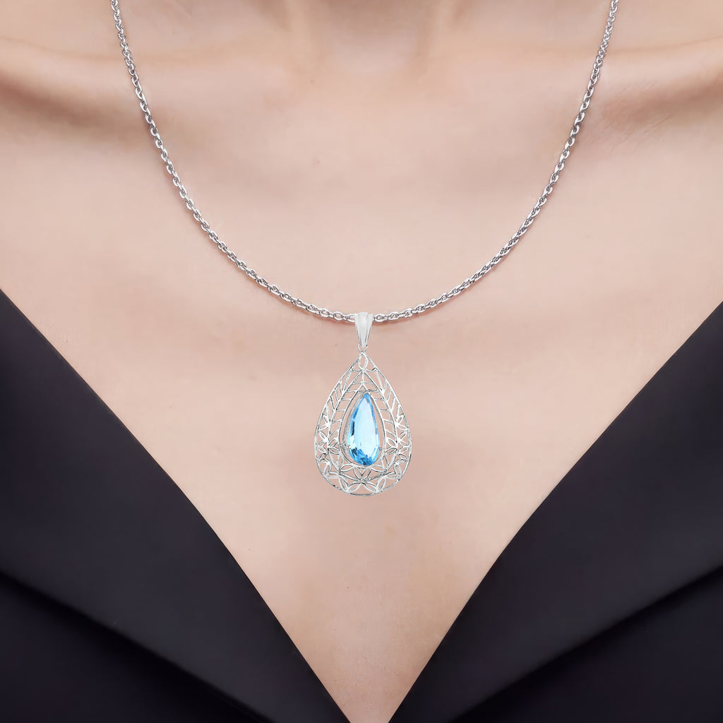Swiss Blue Topaz Pendant 7.18 Carats Sterling Silver