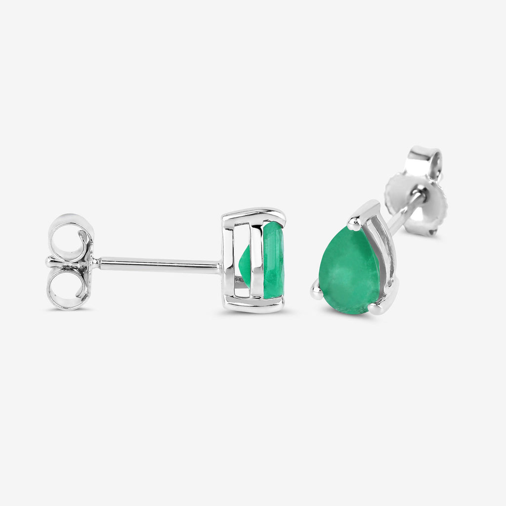 Zambian Emerald Stud Earrings 0.68 Carats 10K White Gold