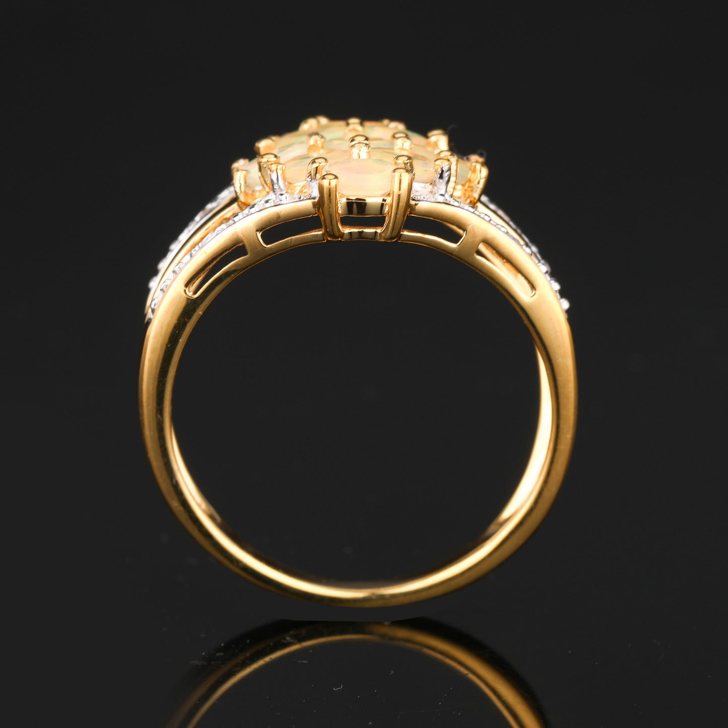 Natural Ethiopian Opal Ring With White Topaz 0.96 Carats Gold Plated Silver