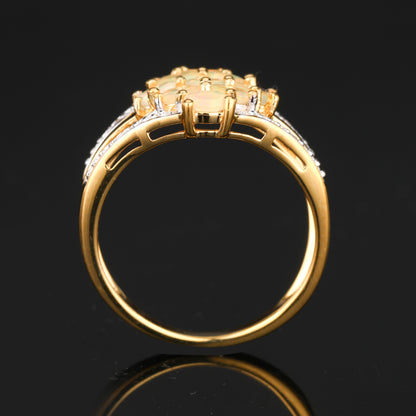 Natural Ethiopian Opal Ring With White Topaz 0.96 Carats Gold Plated Silver