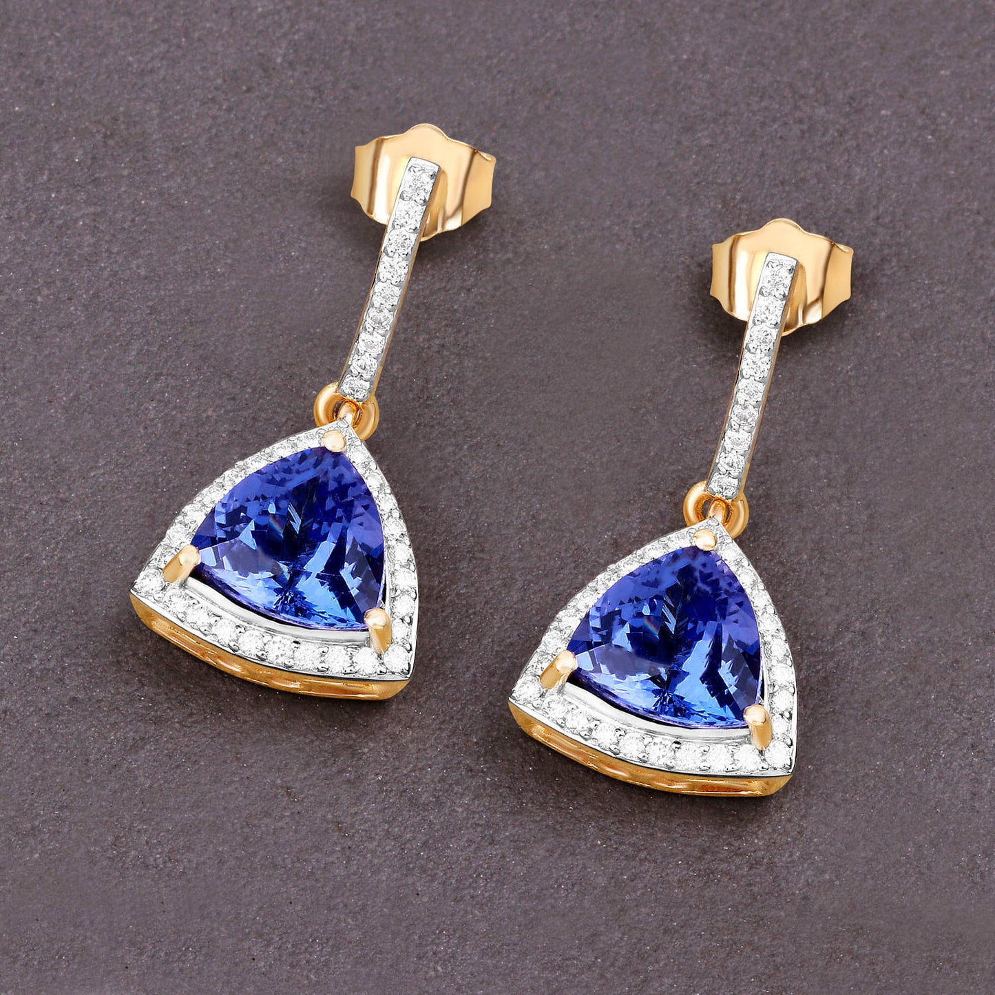 Tanzanite Dangle Earrings With Diamonds 3.86 Carats 14K Yellow Gold