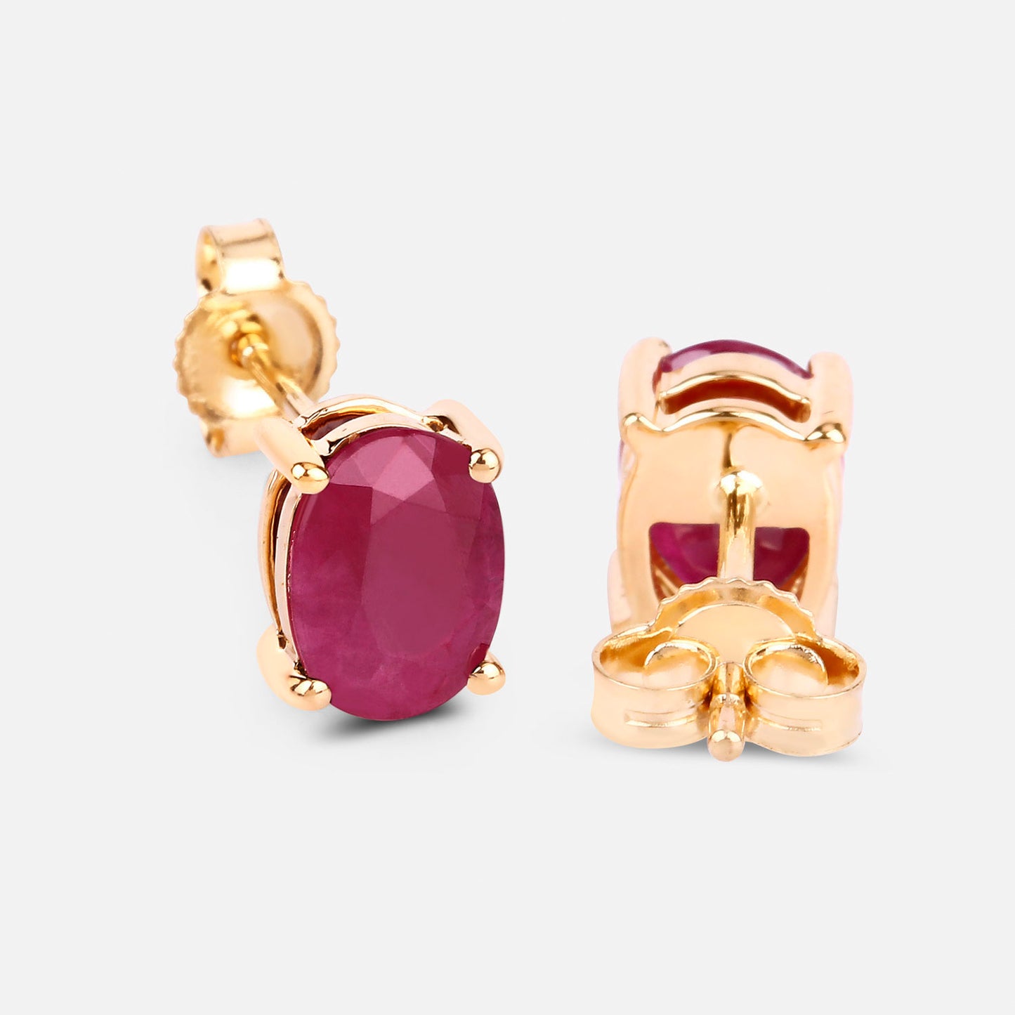 Ruby Stud Earrings 1.68 Carats 10K Yellow Gold