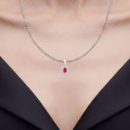Ruby Floral Pendant With Diamonds 0.92 Carats 10K White Gold