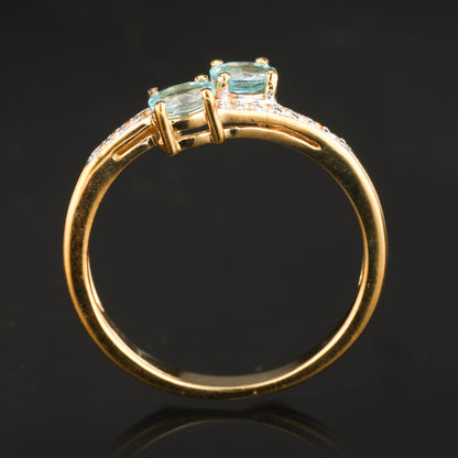 Natural Blue Zircon Ring With White Topaz 1.24 Carats Gold Plated Silver