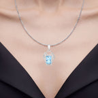 Swiss Blue Topaz Pendant With White Topaz 5.72 Carats Sterling Silver