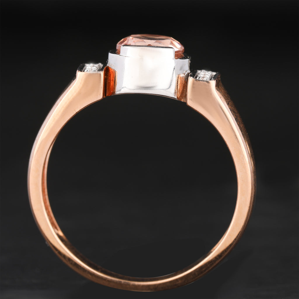 Morganite Ring With White Zircon 0.74 Carats 9K Rose & White Gold