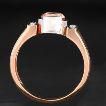 Morganite Ring With White Zircon 0.74 Carats 9K Rose & White Gold