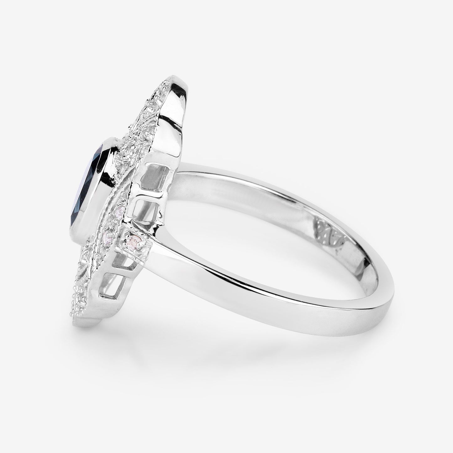 London Blue Topaz Ring With White Topaz 1.28 Carats Sterling Silver