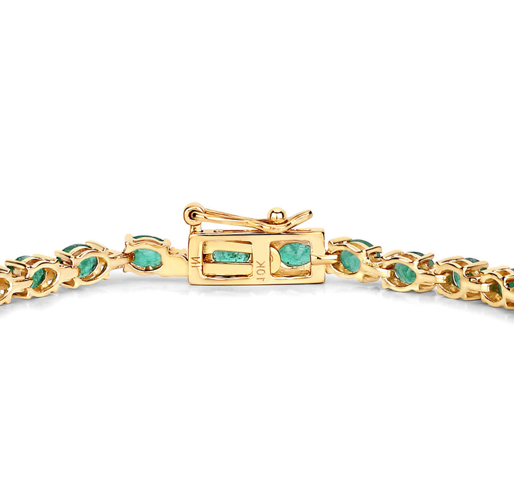 Natural Emerald Tennis Bracelet With Diamonds 4.94 Carats 10K Yellow Gold