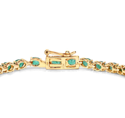 Natural Emerald Tennis Bracelet With Diamonds 4.94 Carats 10K Yellow Gold