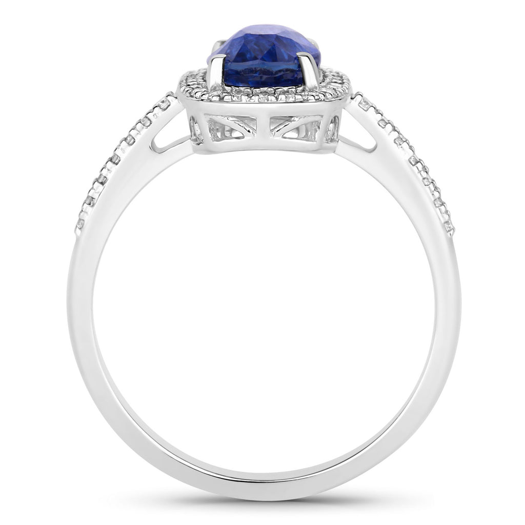 Blue Sapphire Ring With Diamonds 2.24 Carats 18K White Gold