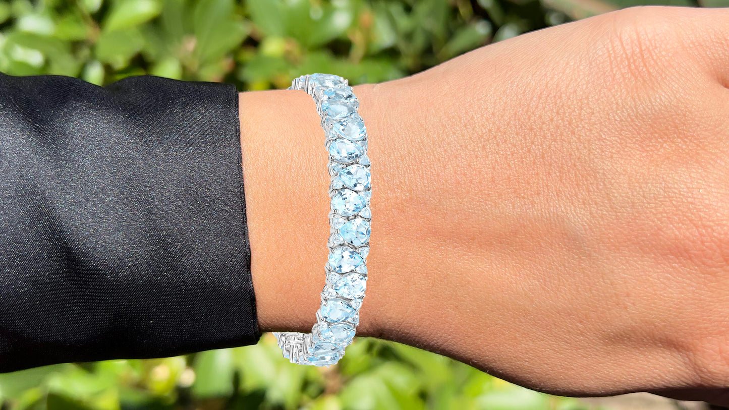 Blue Topaz Tennis Bracelet 58.76 Carats Rhodium Plated Sterling Silver