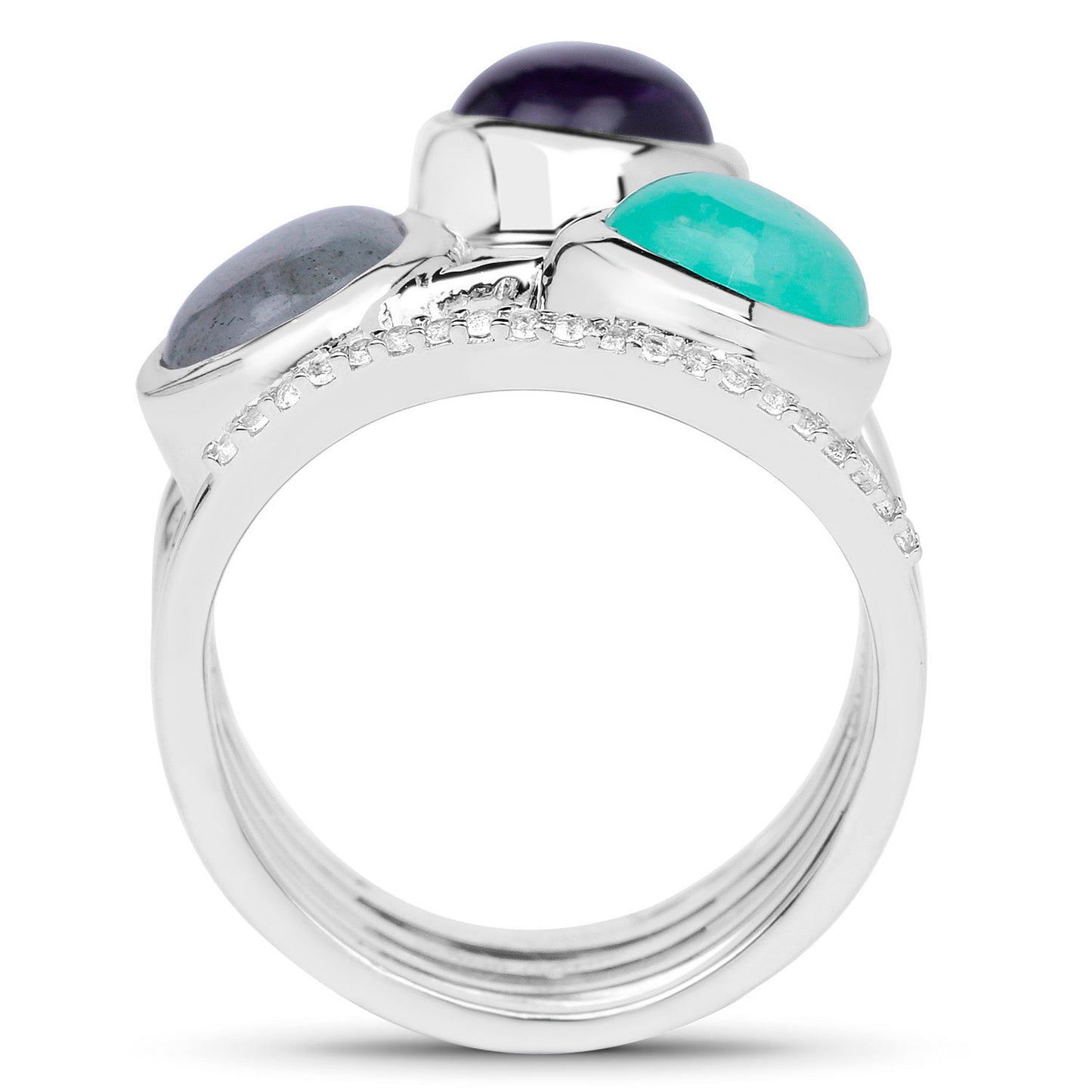 Natural Mixed Gemstones Ring 4.48 Carats Sterling Silver