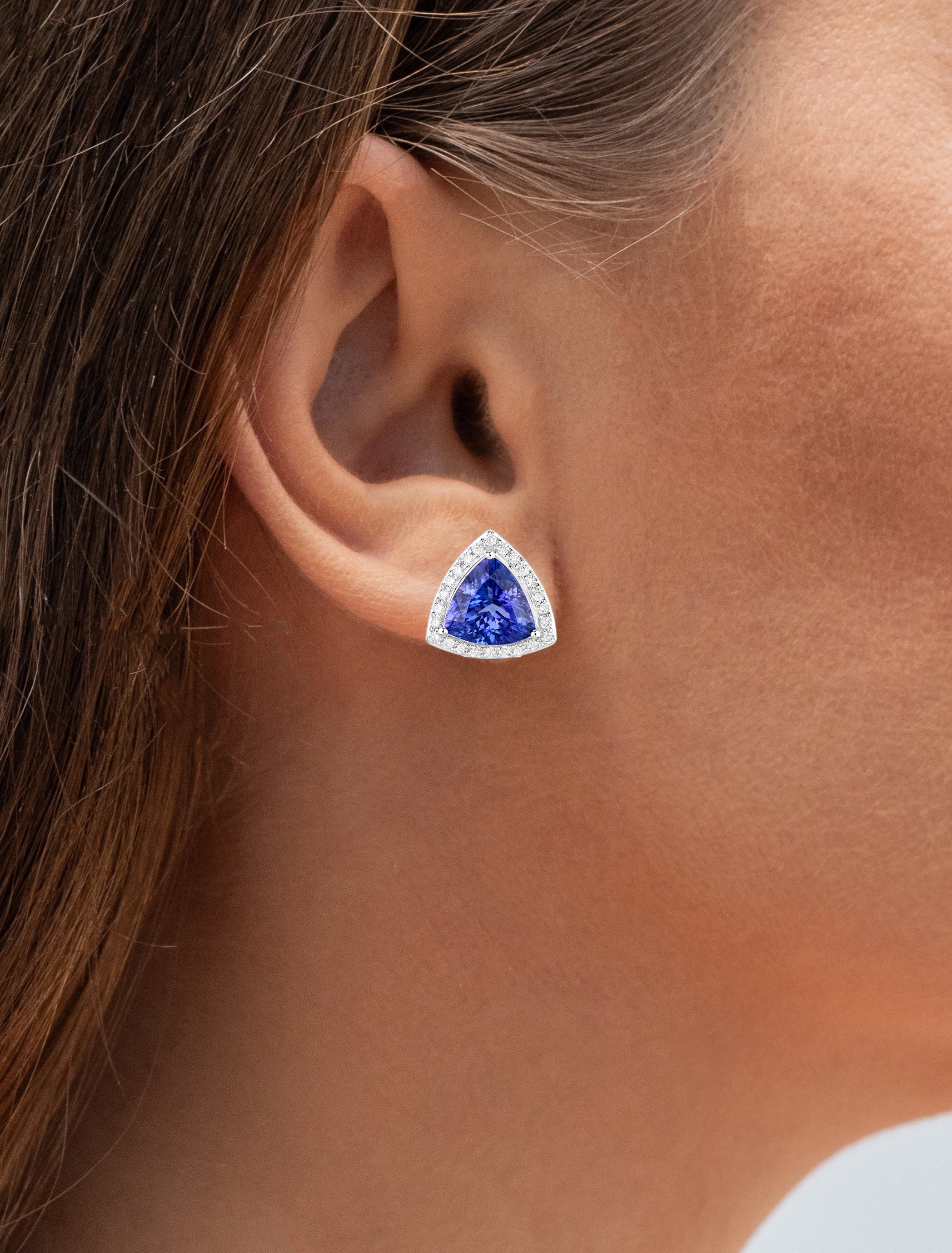 Tanzanite Stud Earrings With Diamonds 4.6 Carats 14K White Gold
