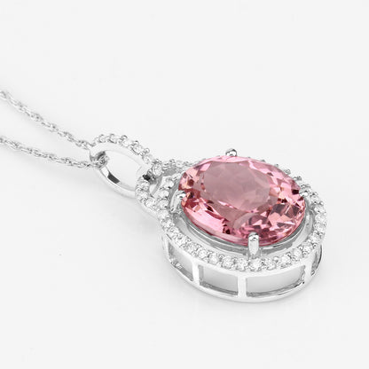 Natural Pink Tourmaline Pendant With Diamonds 3.88 Carats 14K White Gold