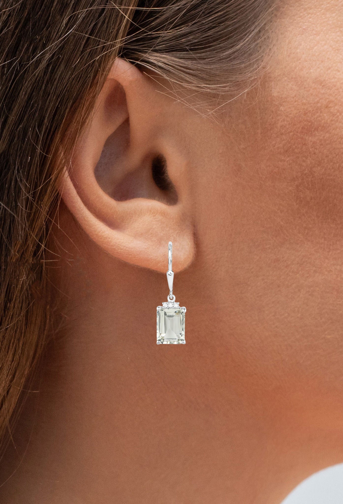 Green Amethyst Earrings With White Topaz 7.2 Carats Sterling Silver