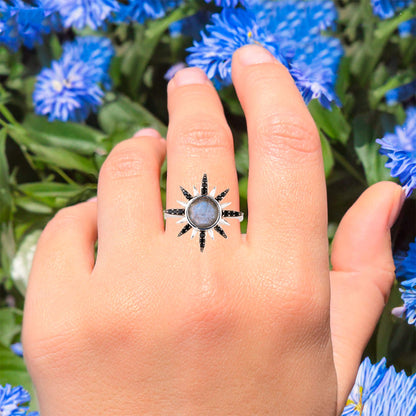 Labradorite Ring With Black Spinel 2.49 Carats Sterling Silver