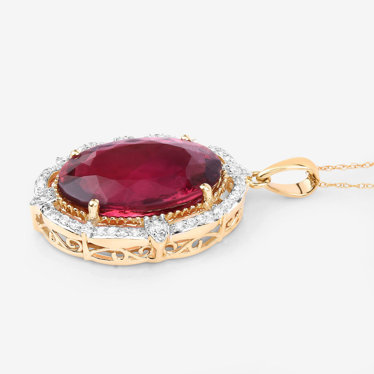 Rubellite Pendant With Diamonds 16.5 Carats 14K Yellow Gold