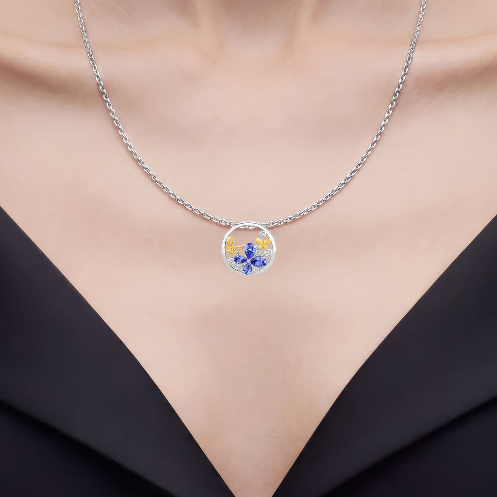 Tanzanite Butterfly Pendant With White Topaz 1.24 Carats Sterling Silver
