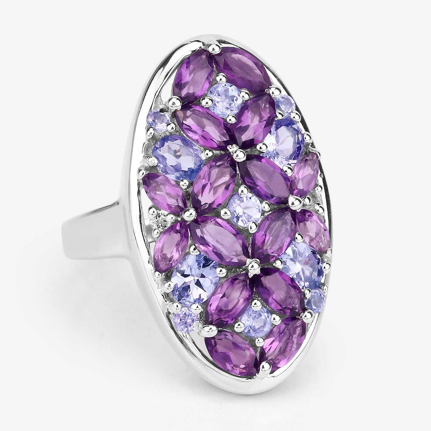 Amethyst Cluster Ring Tanzanites Topazes 3.1 Carats Sterling Silver