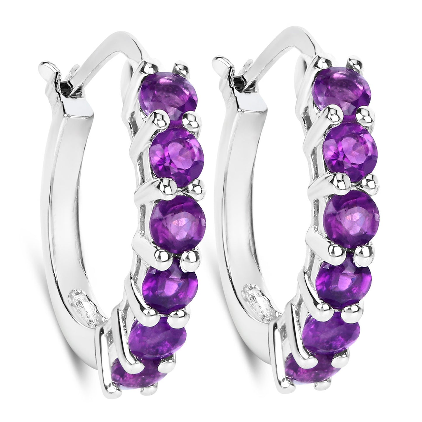 Amethyst Hoop Earrings 1.18 Carats Sterling Silver