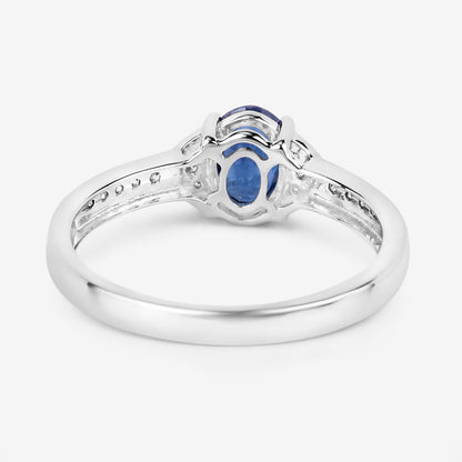 Blue Sapphire Ring Diamonds 1.04 Carats 10K White Gold