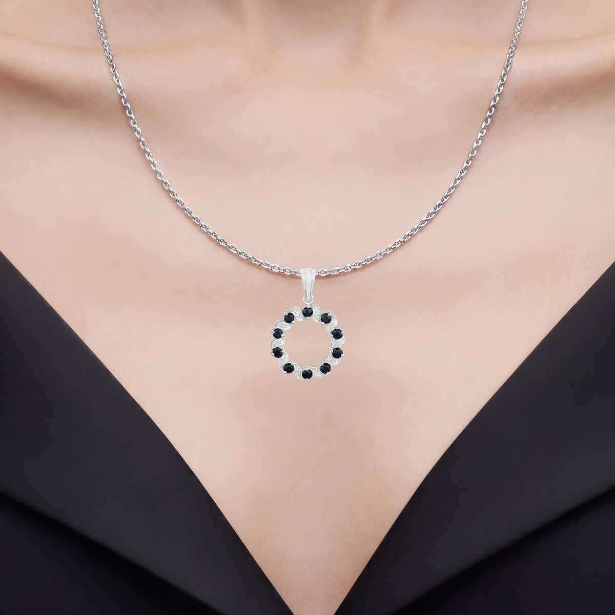 Blue Sapphire Pendant With White Topaz 1.26 Carats Sterling Silver