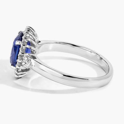Blue Sapphire Ring With Diamonds 2.76 Carats 18K White Gold