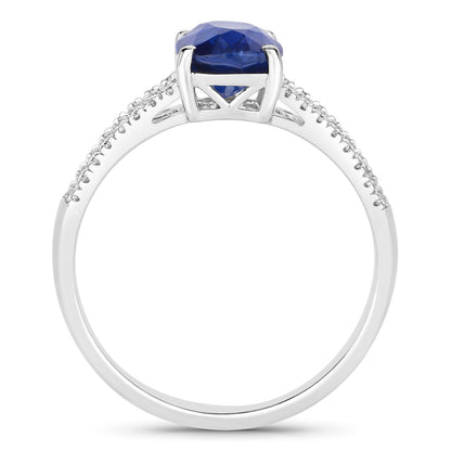 Blue Sapphire Ring With Diamonds 2.02 Carats 18K White Gold