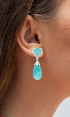 Amazonite Dangle Earrings 35 Carats 18K White Gold Plated Silver
