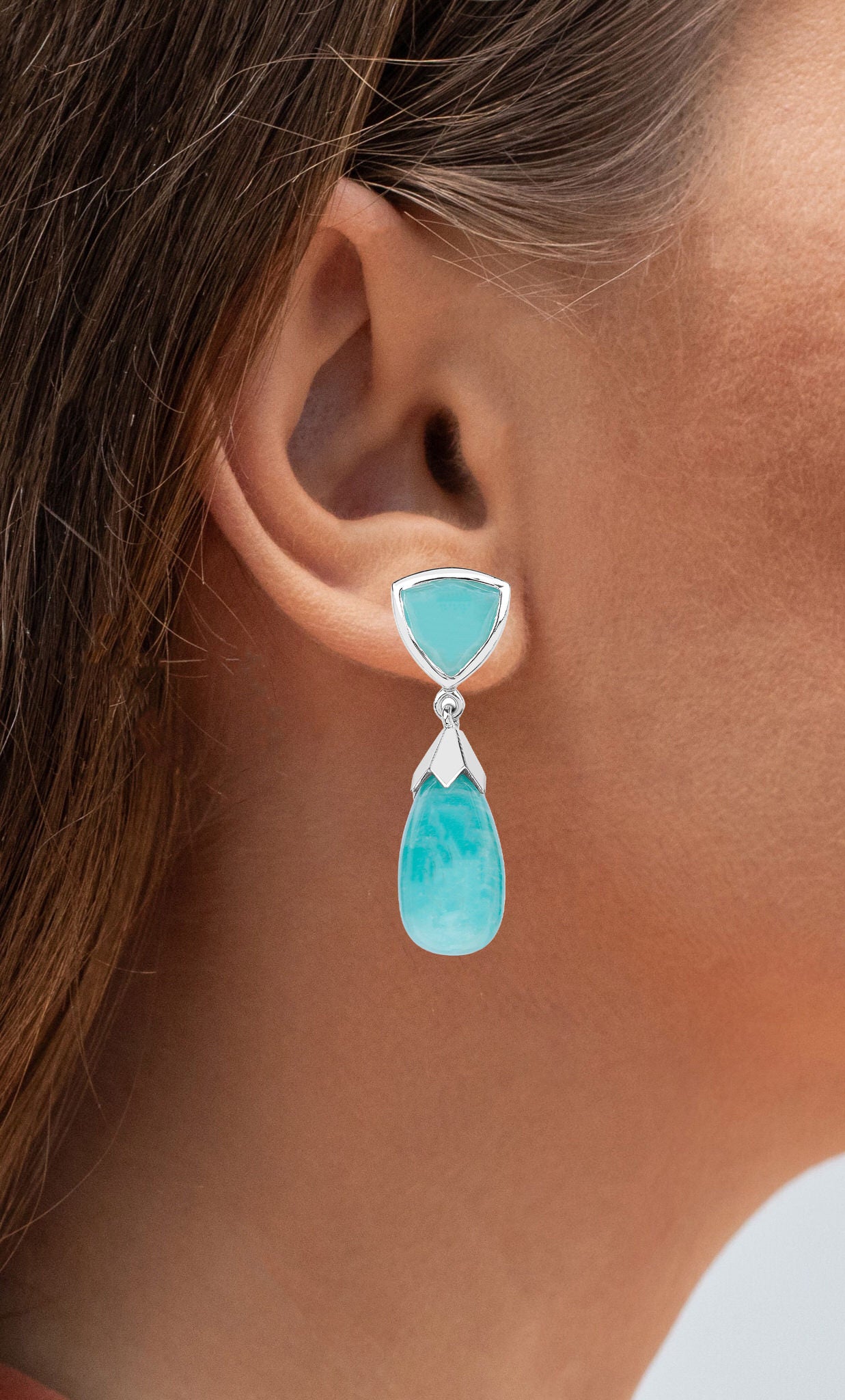 Amazonite Dangle Earrings 35 Carats 18K White Gold Plated Silver