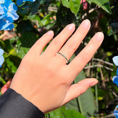 Tiara Ring Blue Sapphires and Diamonds 0.29 Carats 14K Yellow Gold