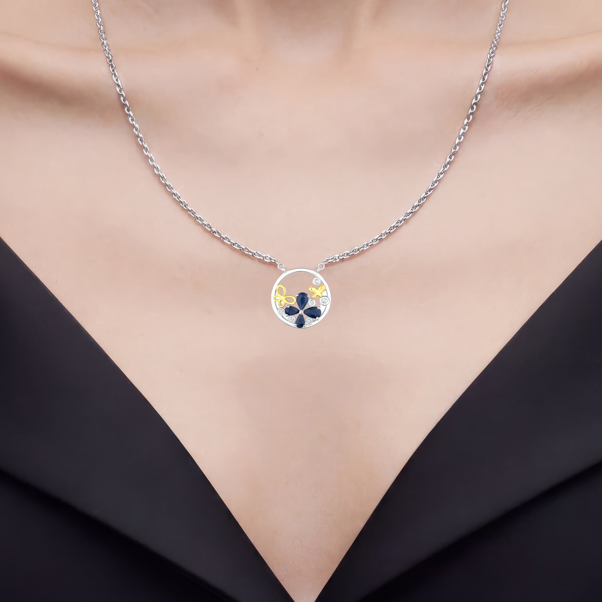 Blue Sapphire Pendant With White Topaz 1.32 Carats Sterling Silver